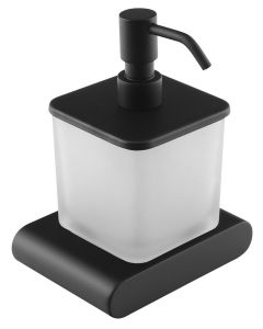 FLORI dozownik do mydła 300ml, szkło mleczne, czarny mat RF019/15